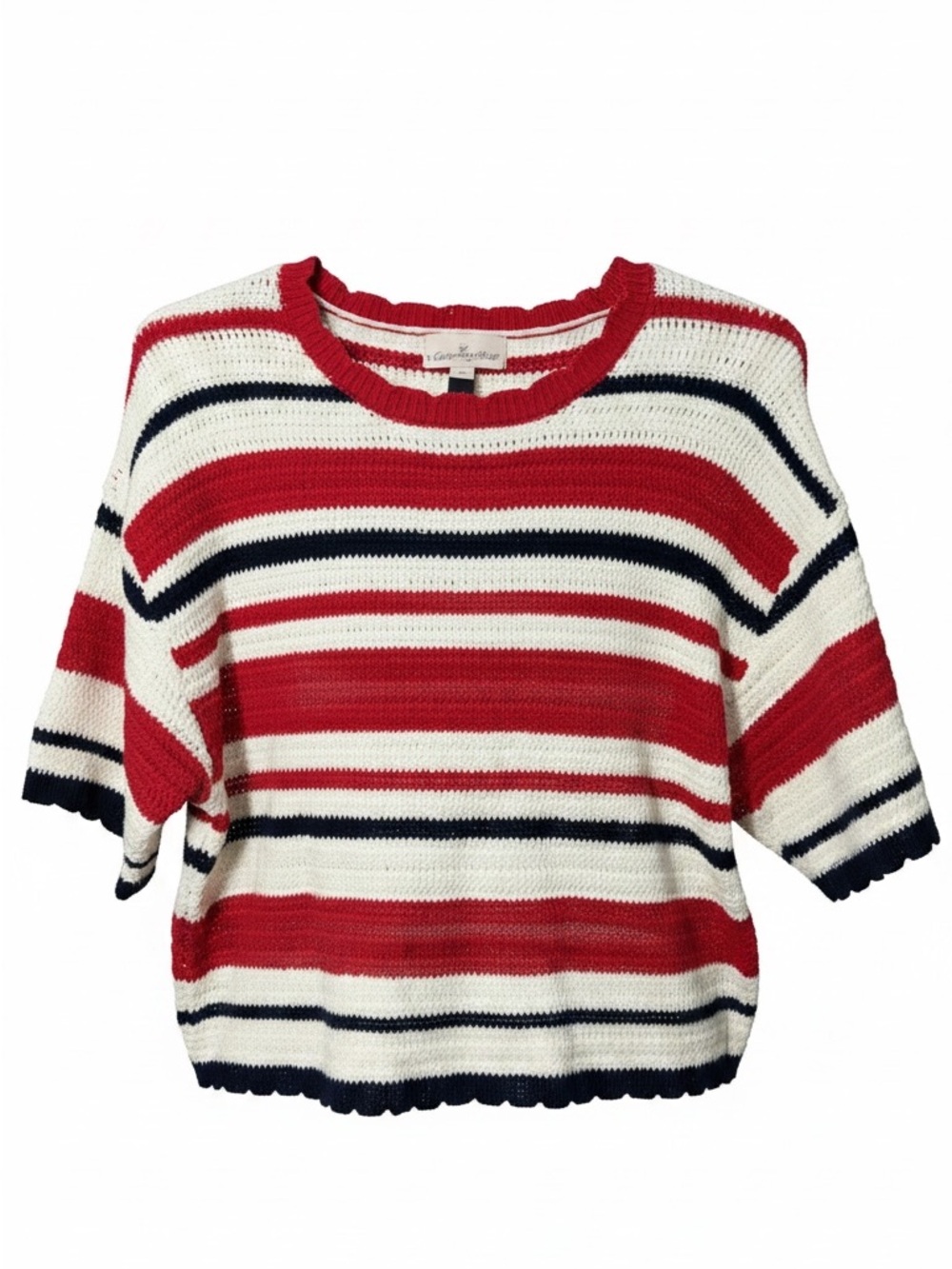 Universal Thread Red White Navy Striped Knit Crew Neck Short Sleeve Sweater